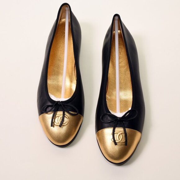 CHANEL Classic Ballerina Flats Black & Gold Cap Toe EU 40.5 / US 10.5B NIB - Picture 4 of 10